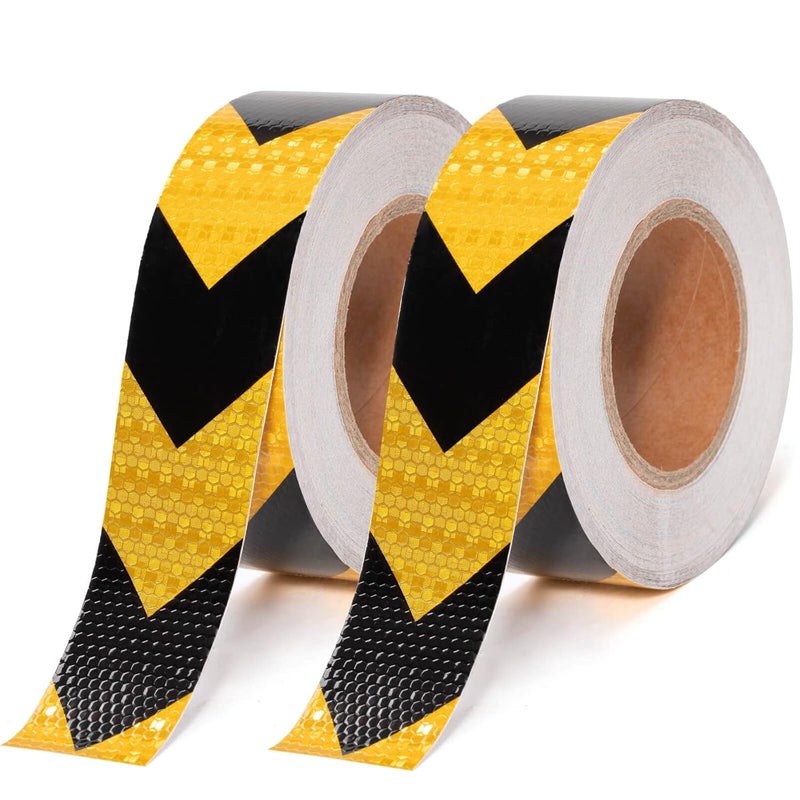THKULKME 2 Inch X 200 Feet Black Yellow Arrow Reflective Hazard Safety Warning Caution Tape, Reflector Industrial Marking Tape for Trailers Vehicles Stairs Steps Floor Boats Outdoor Waterproof - Image 1